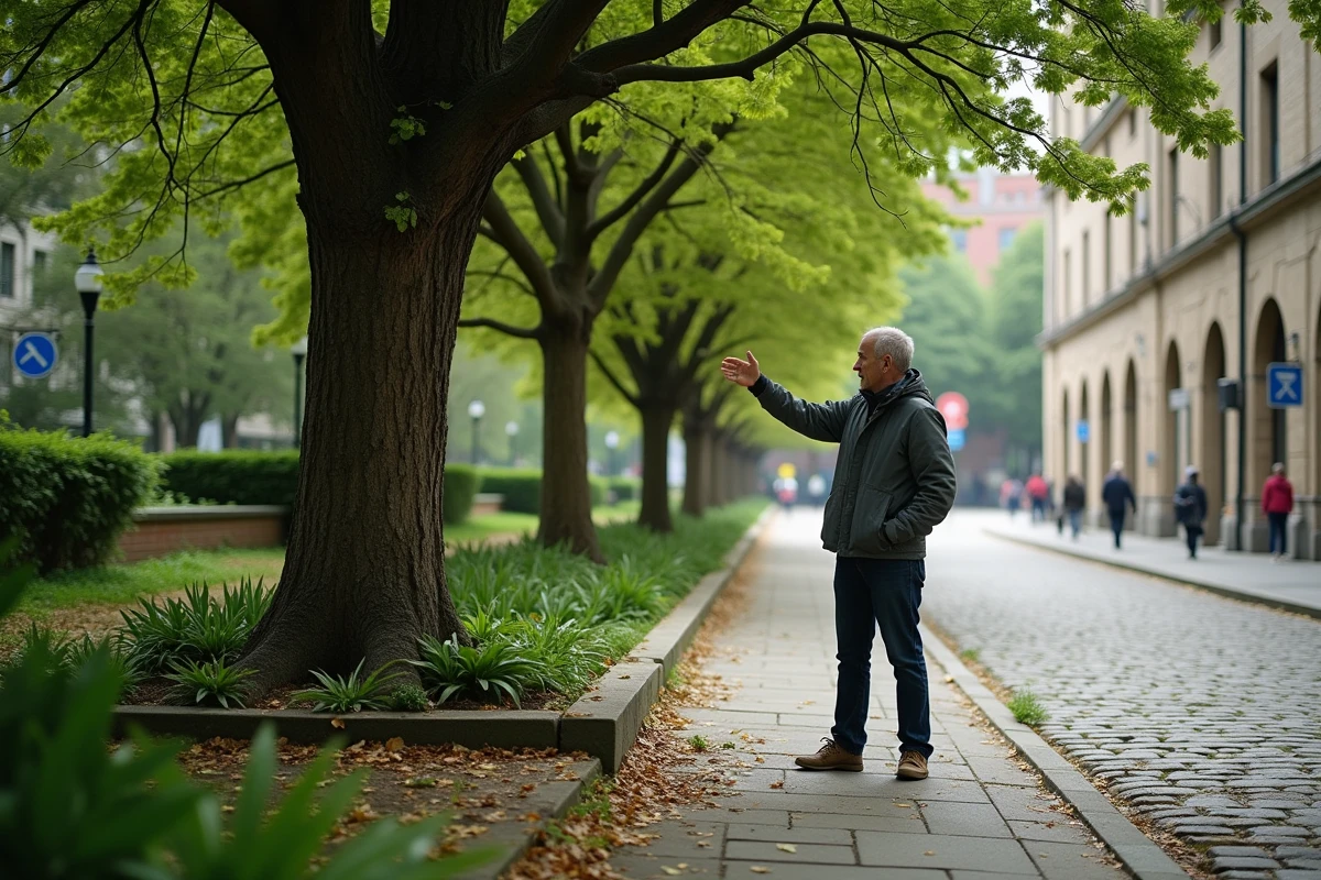 Espace vert urbain avec arbres et arbustes, illustrant le rôle écologique des végétaux verts en ville